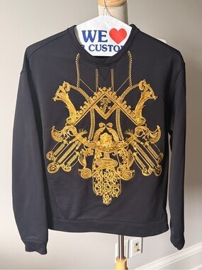 Versace Collection Baroque Embroidered Sweatshirt | Black Gold | Size S｜Men